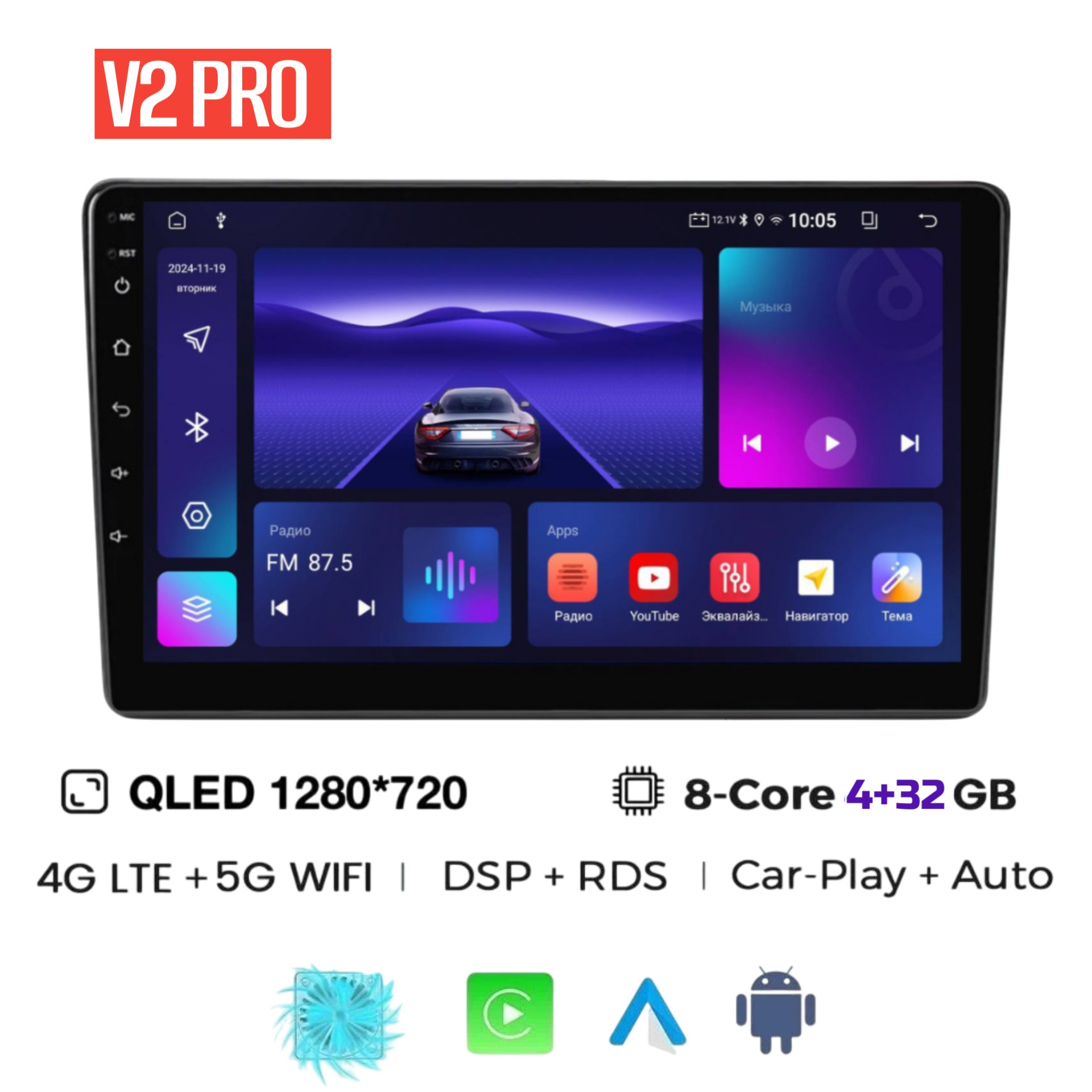 Sirena V2 PRO 4/32 — обзор Android-магнитолы с QLED экраном и DSP